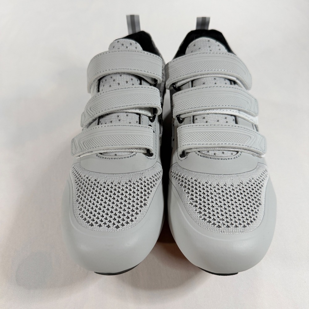 Cycling Shoes Womens 40 Gray Knit Triple Strap Road Bike Spin Cleats